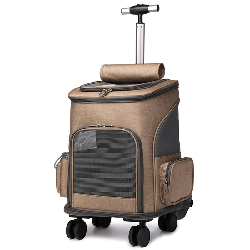 Portable Folding Trolley Pet Backpack Traveling Cat Backpack With Universal Wheel Trolley Pet Bag - Image 3
